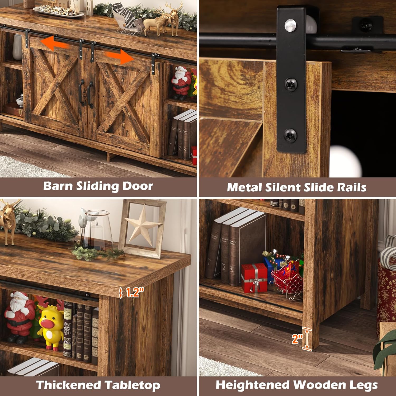 Farmhouse TV Stand for 65 Inch TV with Sliding Barn Door, Rustic Wood Entertainment Center Large Media Console Cabinet Long Television Stands,Console Table and Media Furniture for Living Room(Brown)