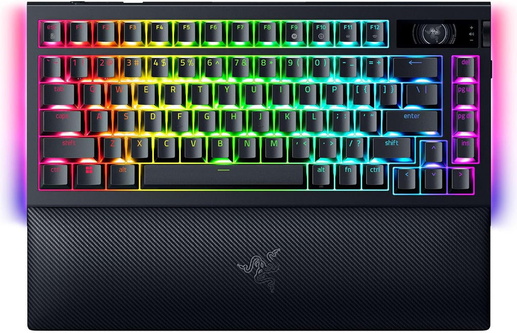 Razer BlackWidow V4 Pro 75% Wireless Gaming Keyboard:OLED Display -True 4K Hz Wireless -Bluetooth - Hot Swappable - Orange Tactile Switches - Command Dial - Snap Tap - Chroma RGB-Wrist Rest (Renewed)