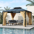 Modern 10'x12' Outdoor Hardtop Gazebo,Heavy Duty Double Roof Patio Gazebo with Aluminum Frame,Double-Layer Side Walls Mosquito Netting & Privacy Curtains,for Backyard Garden Lawn (Beige#F, 10'x12')