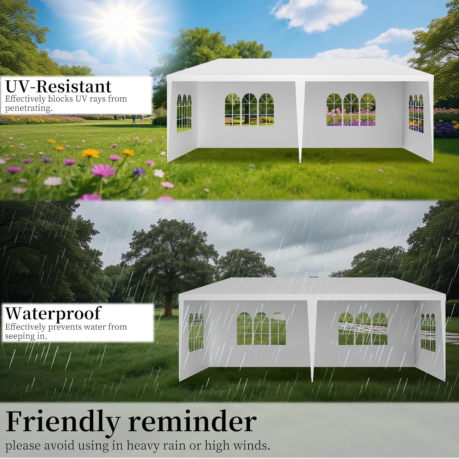 10x20 Party Tent Heavy Duty Outdoor Canopy Tents for Parties with 4 Removable Sidewalls Outside Large Carpas para Fiestas for Backyard Patio Events Wedding BBQ, White