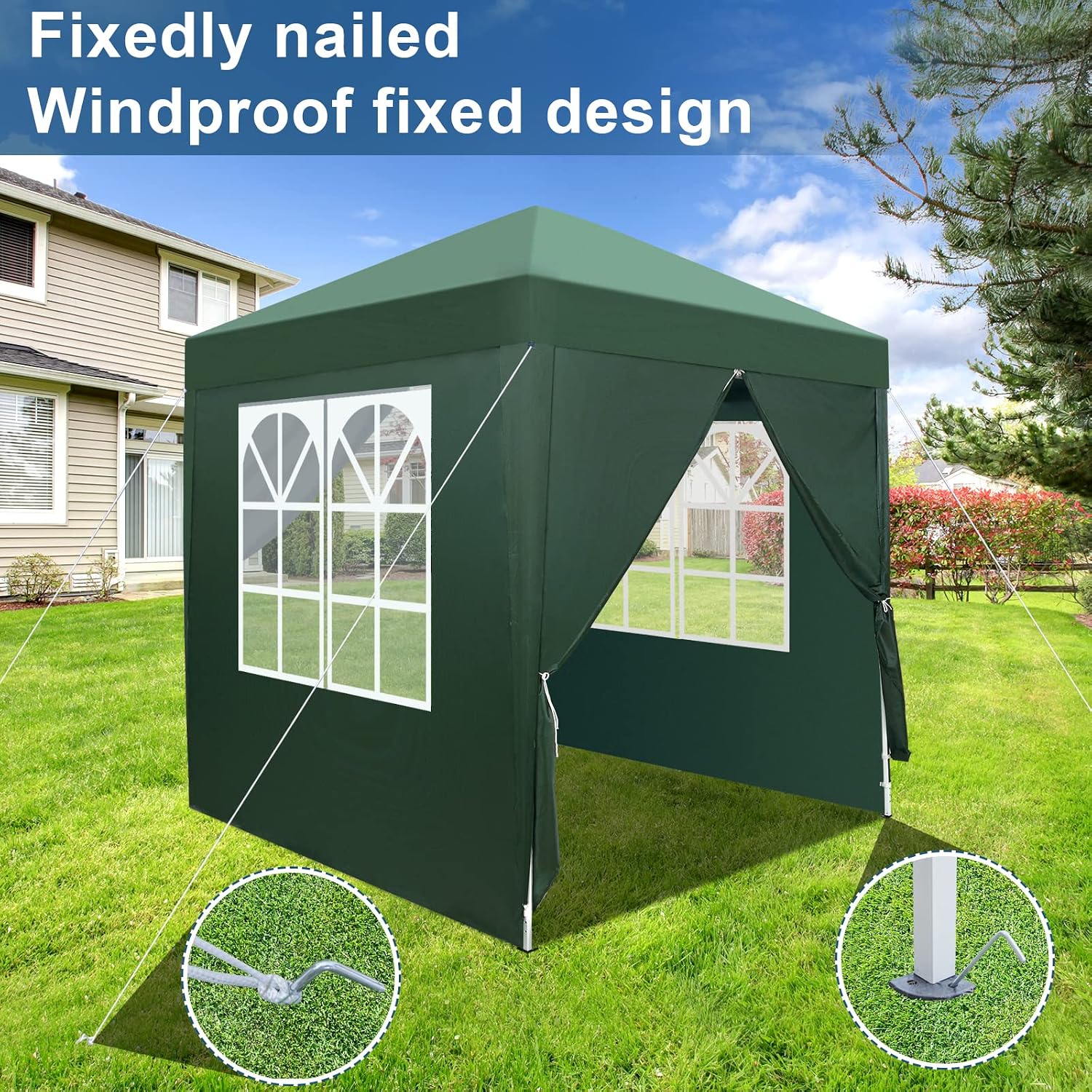6.5x6.5 Pop Up Canopy with Sidewalls,3 Height Adjustable Gazebo Tent with Carrying Bag, 8 Stakes & 4 Ropes, Easy Up Canopy for Events,Party, Wedding (6.5x6.5FT Green with 4Sidewalls)