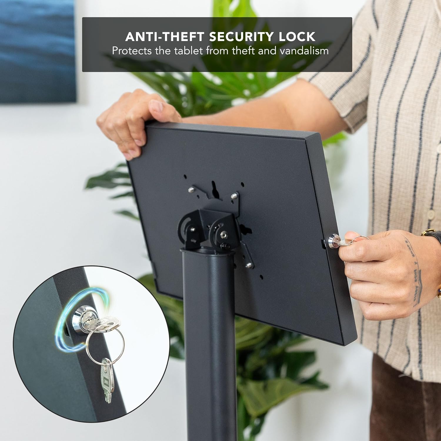 Mount-It! Anti-Theft Tablet Floor Stand Kiosk for Samsung Galaxy Tab A & S Series, Lockable Enclosure, Height Adjustable 27.66'–47.3', Commercial Kiosk Stand, Black