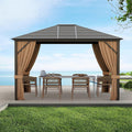 Tangkula 12x10 Ft Hardtop Gazebo, Double-Top Outdoor Gazebo with Galvanized Steel Top, Aluminum Frame, Patio Permanent Gazebo Pavilion with Netting and Curtains for Garden, Lawn, Backyard