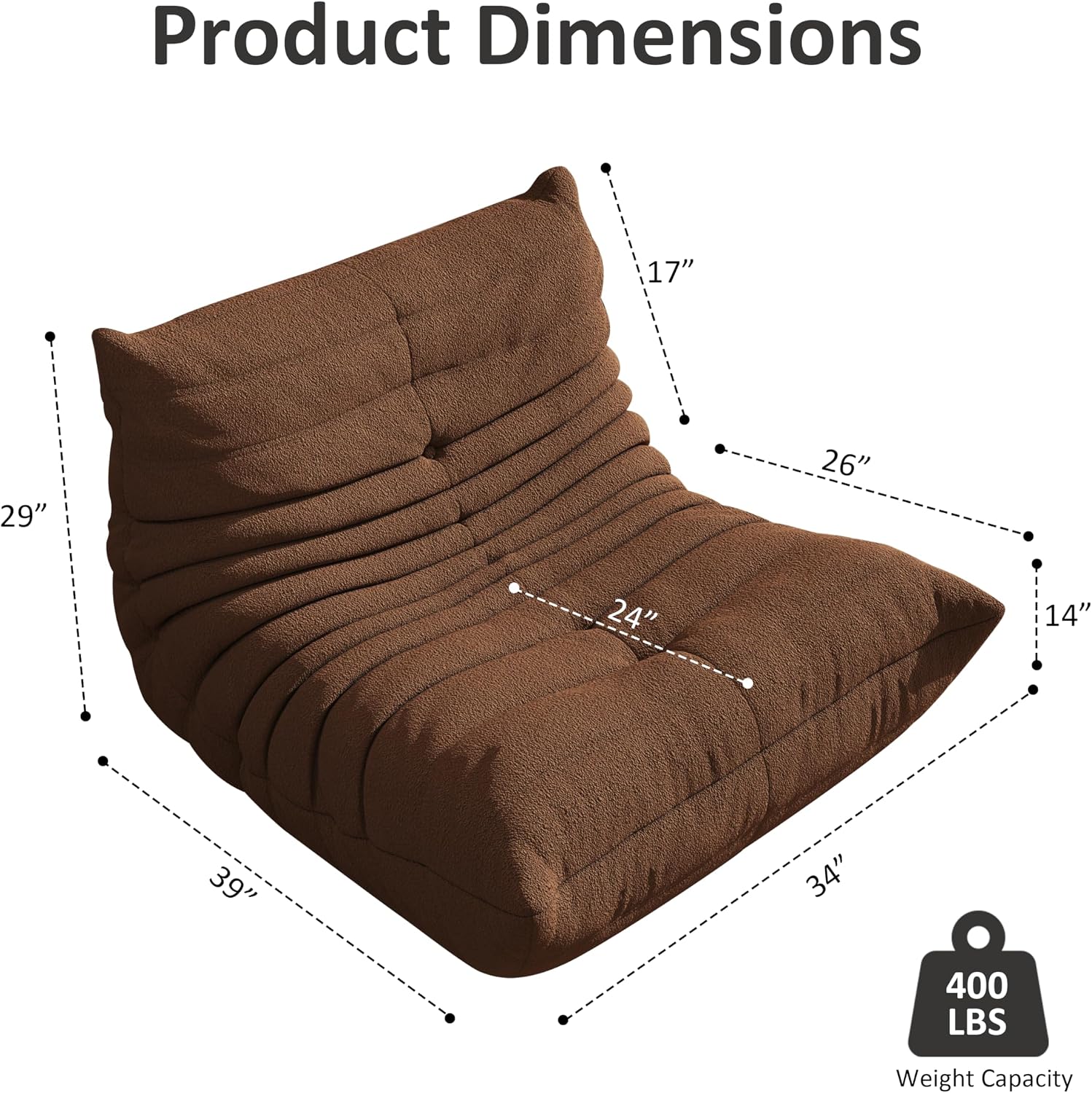 Bean Bag Chair, Cozy Memory Foam Bean Bag Chairs for Adults, Comfy Fireside Accent Chair Lazy Floor Chair for Gaming Bedroom Living Room (Coffee, Loveseat)