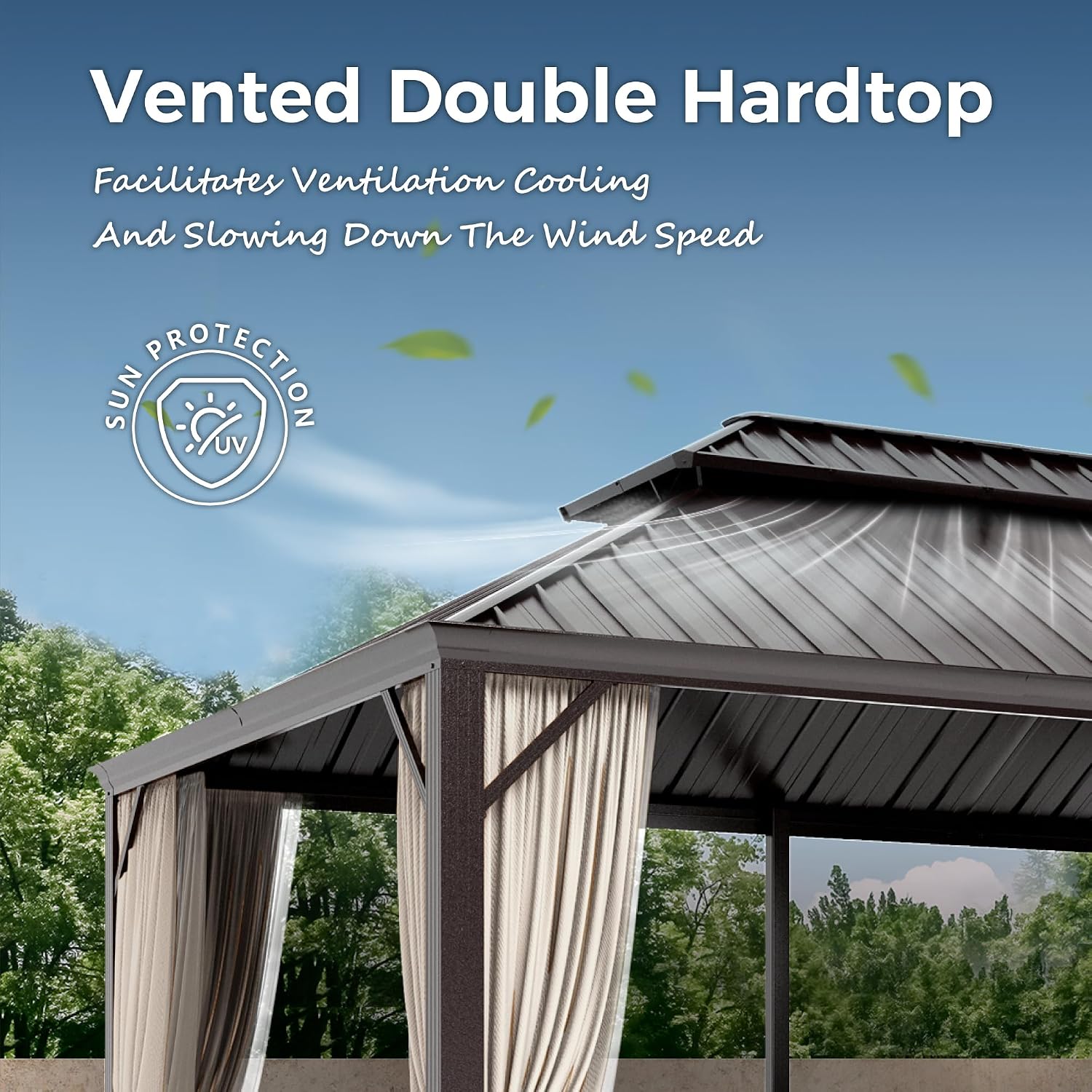 MIXPATIO 12' x 18' Hardtop Gazebo, Galvanized Steel Metal Double Roof Gazebo, Permanent Outdoor Metal Pavilion with Curtain and Netting for Deck, Backyard, Patio, Lawns
