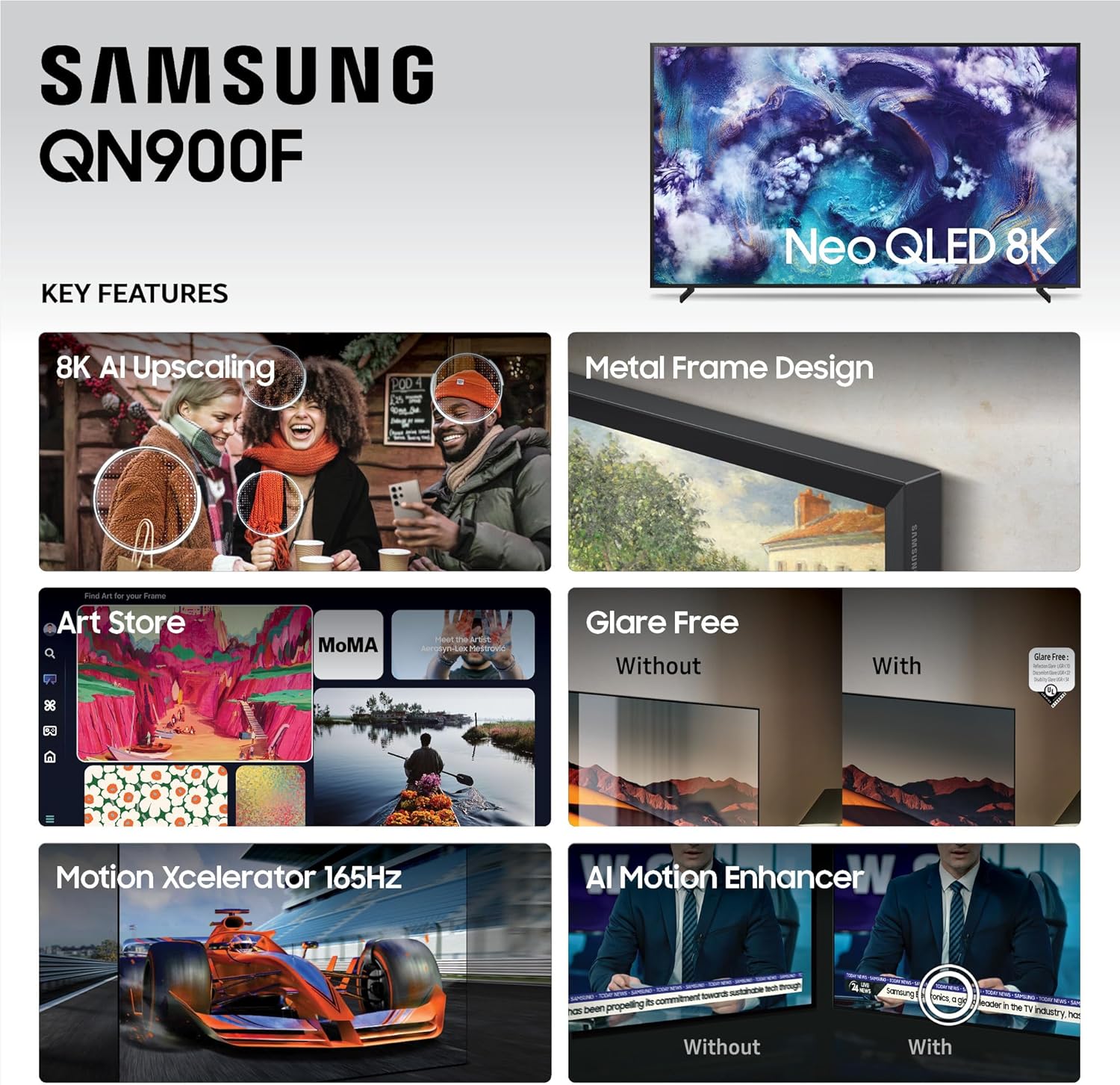 Samsung 65-Inch Class Neo QLED 8K QN900F Series, Vision AI, Mini LED Smart TV (2025 Model, 65QN900F) Neo Quantum HDR 8K Pro, Object Tracking Sound + w/Dolby Atmos, Glare Free, Alexa Built-in