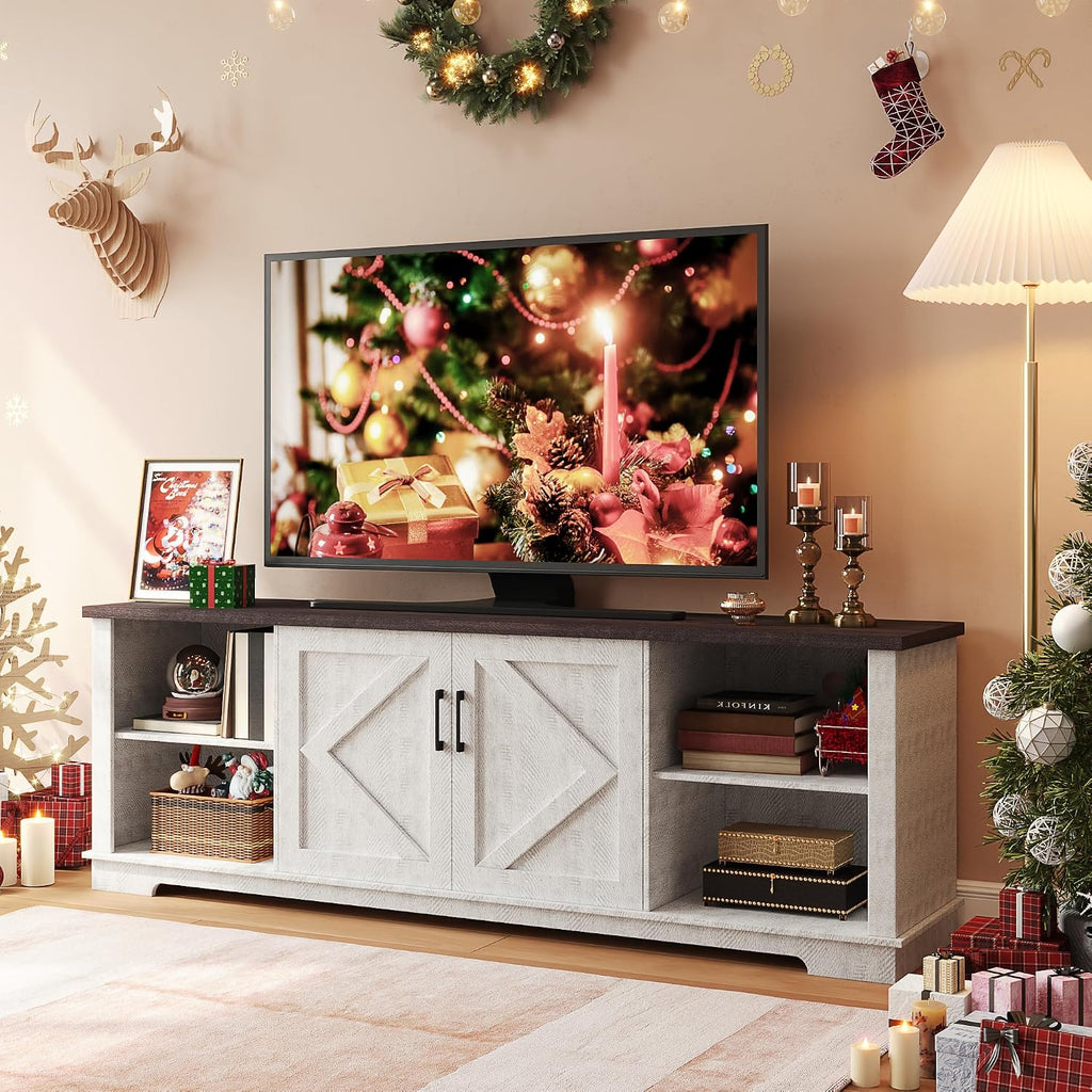 EROMMY 70' Farmhouse TV Stand for 80 Inch TV, Modern TV Console with Adjustable Shelves & Cable Management, Long Entertainment Center for Living Room