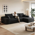 107.5' L-Shaped Sectional Modern Boneless Corduroy Couch with Chaise-No Assembly Required! Deep-Seat, Upholstered Modular Cloud Sofa for Living Room, Plush Corduroy Fabric (Black,Right Facing Chaise)