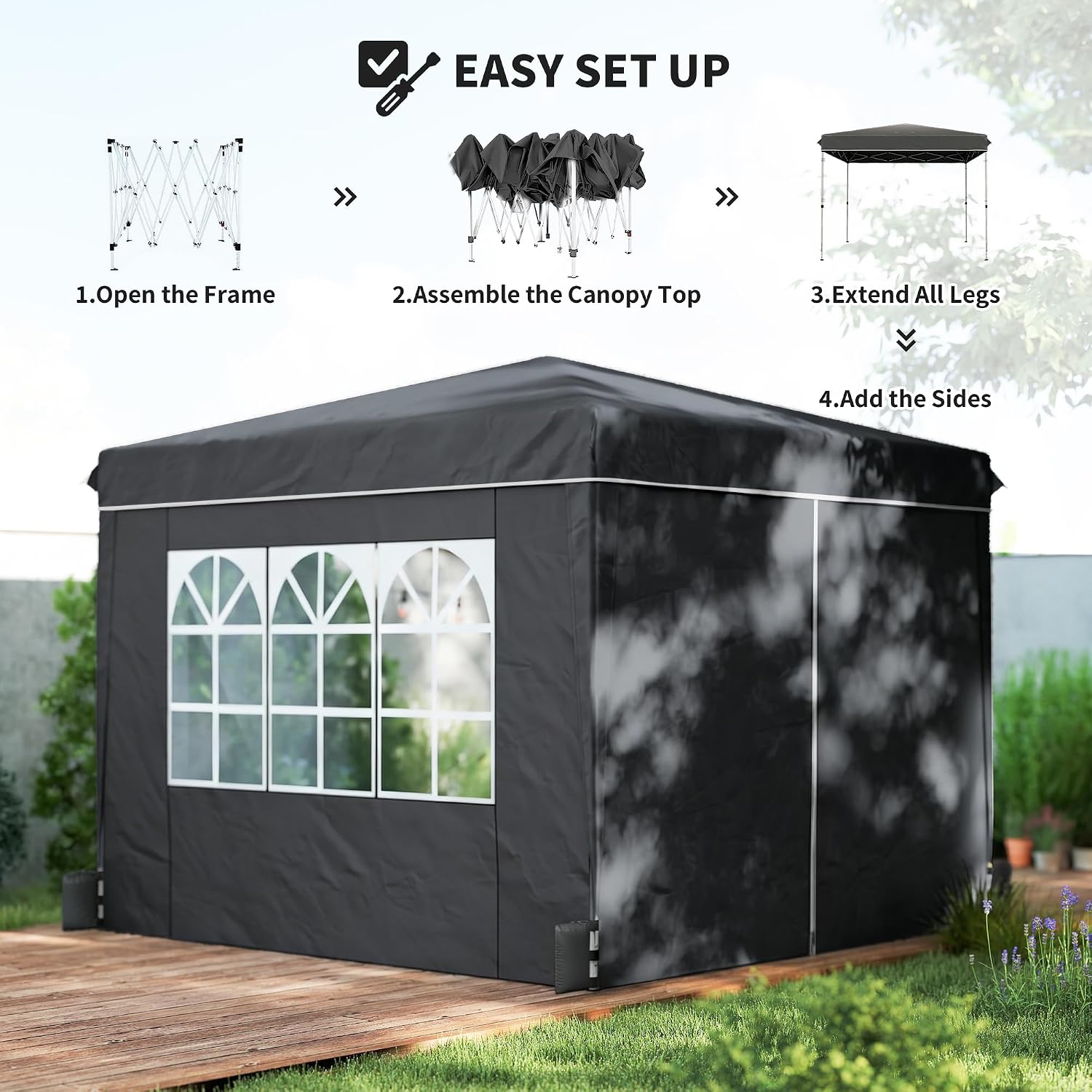 Outsunny 10 x 10 ft Pop Up Canopy Tent with Sidewalls, UPF50+ Outdoor Portable Instant Canopy Shelter with Carry Bag, Sandbags, Adjustable Height for Parties, Events, Camping, Black