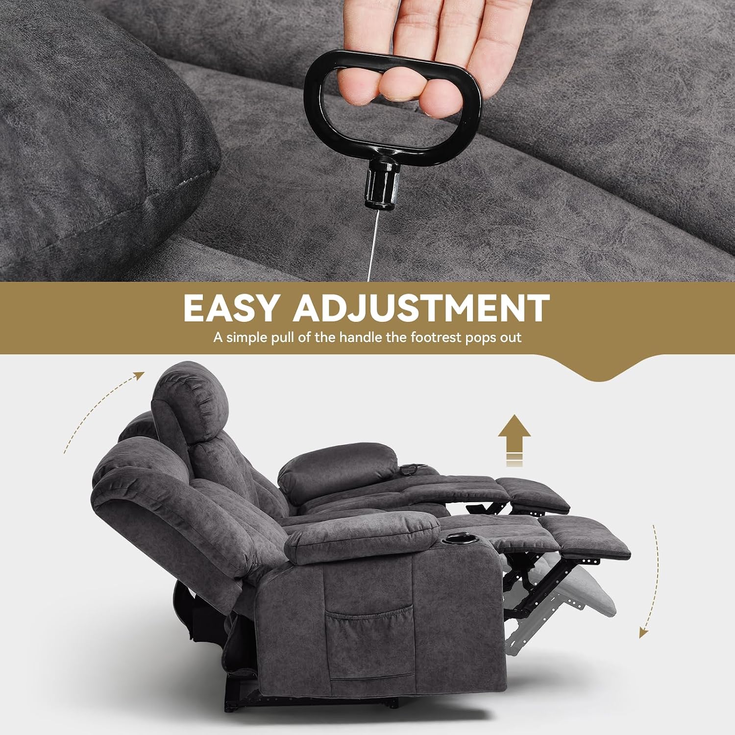 COMHOMA Loveseat Recliner Sofa,Fabric Home Theater Seating Seats,RV Manual Reclining Chair with Bluetooth Speakers,Living Room Furniture Set，3