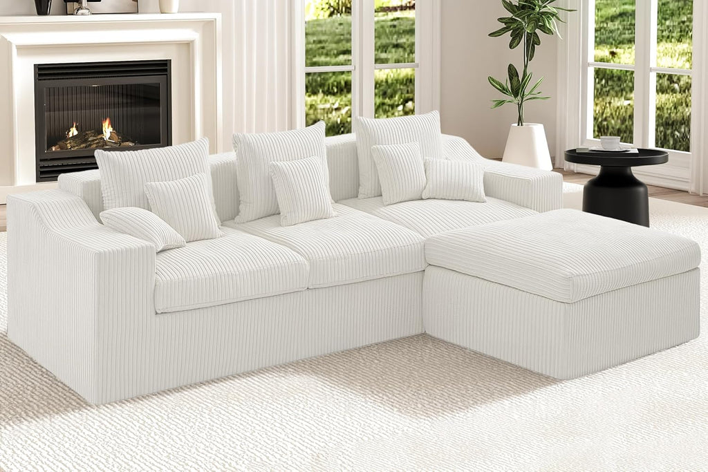 101' Modular Couch Sectionals with Ottoman, Big Comfy Cloud Couches, L Shaped 4 Seat Modular Sectional Sofa, Sectional Double Cushion Couches with Deep Seat for Living Room,No Assembly Required(Beige)