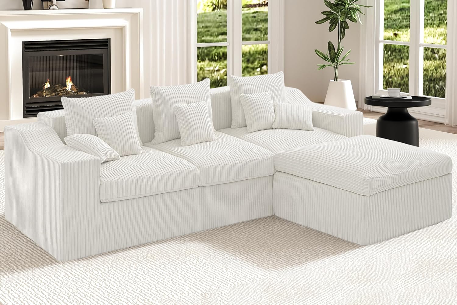 101' Modular Couch Sectionals with Ottoman, Big Comfy Cloud Couches, L Shaped 4 Seat Modular Sectional Sofa, Sectional Double Cushion Couches with Deep Seat for Living Room,No Assembly Required(Beige)