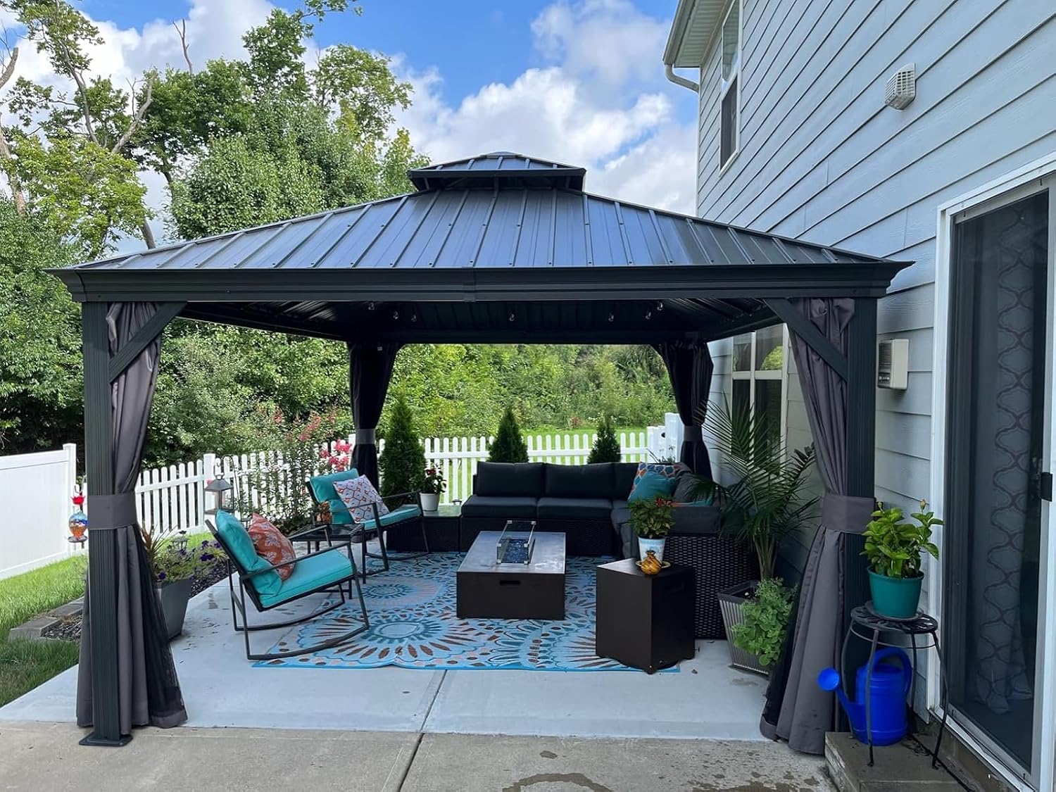 Domi 12x12 Outdoor Gazebo, Hardtop Gazebo with Aluminum Frame, Heavy Duty Pavilion Gazebo for Patio Deck Backyard, Curtain and Netting Included, Grey