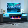 80' Fireplace TV Stand, TV Stand with 36' Fireplace, LED Light Entertainment Center with Storage Cabinets, Media TV Console TV Table for Living Room, Black