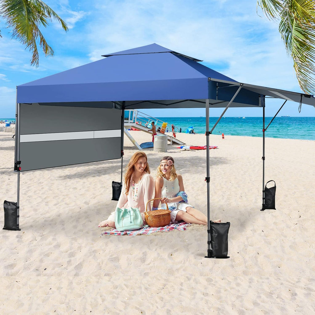 HAPPYGRILL Pop Up Canopy with Dual Awnings 10x17.6 FT, Outdoor Gazebo Shelter with Portable Wheeled Carrying Bag, Easy Setup Instant Tent for Patio Camping Picnic (Blue)