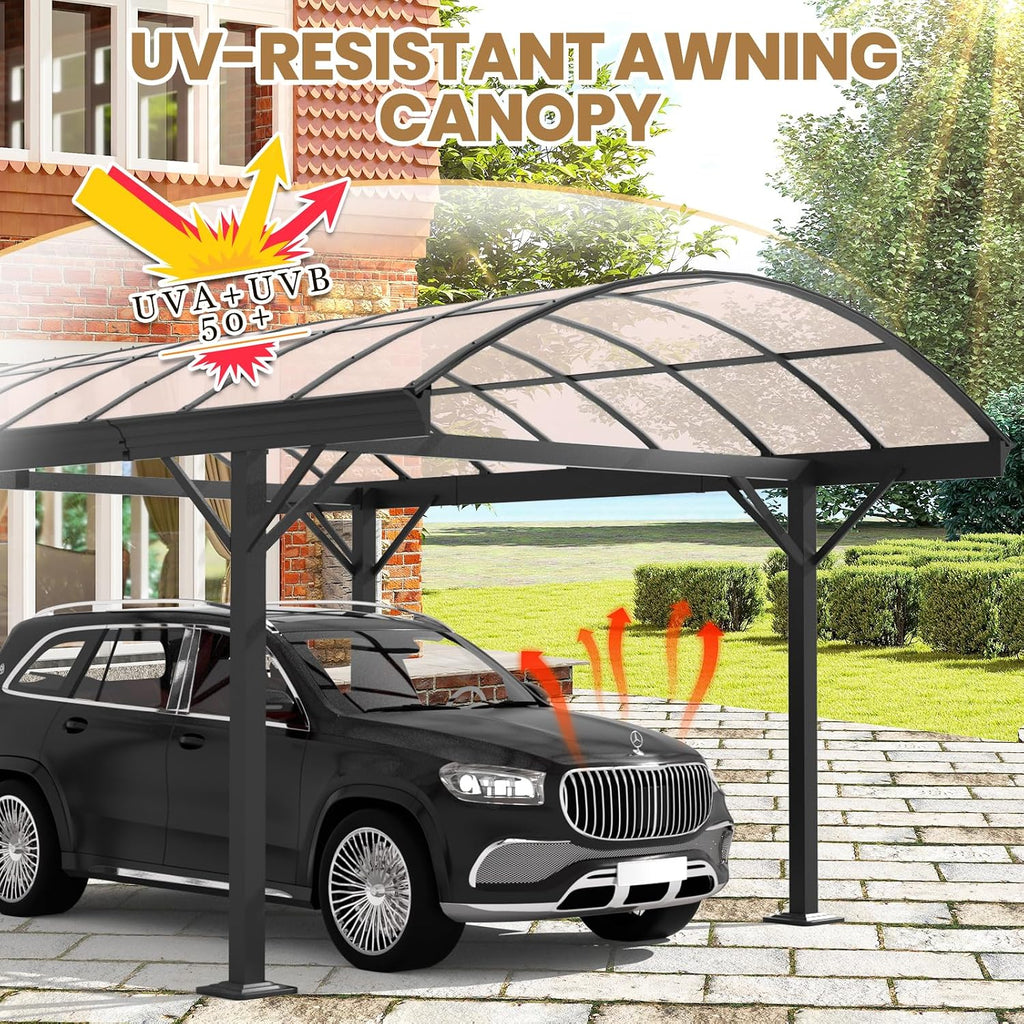 BUPPLEE Heavy Duty Metal Carport Kit 10 x 15 ft, Aluminum Carport with UV50+Resistant PC Sunlight Panels,Sturdy Metal Carports for Cars, Boats,Outdoor Storage Shed,Anti Rust Awning,Snow
