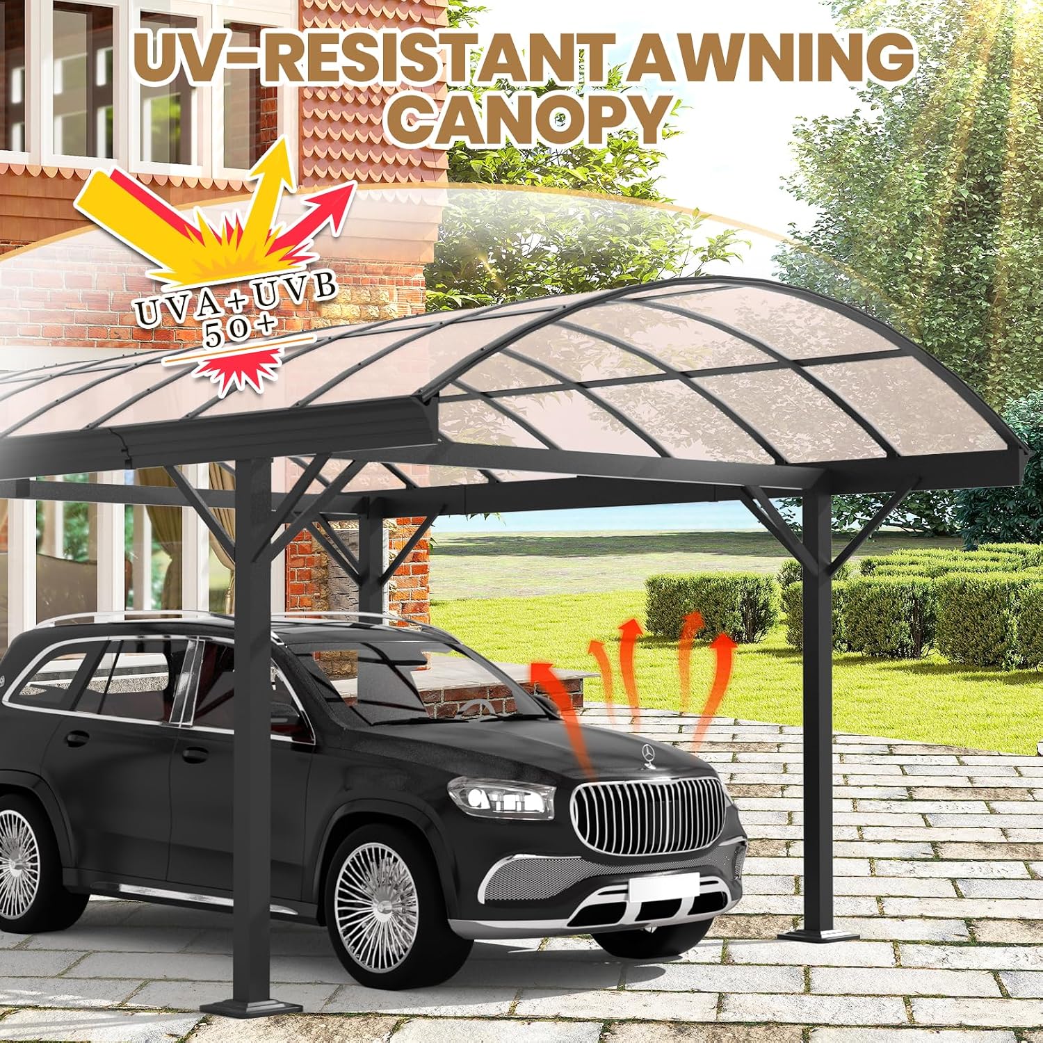 BUPPLEE Heavy Duty Metal Carport Kit 10 x 15 ft, Aluminum Carport with UV50+Resistant PC Sunlight Panels,Sturdy Metal Carports for Cars, Boats,Outdoor Storage Shed,Anti Rust Awning,Snow