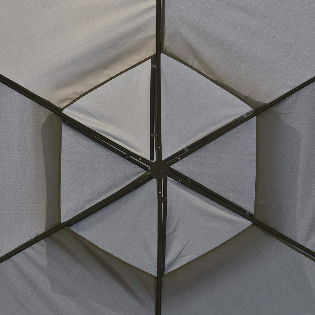 Outsunny 12' x 12' Round Outdoor Gazebo, Patio Dome Gazebo Canopy Shelter with Double Roof, Netting Sidewalls and Curtains, Zippered Doors, Strong Steel Frame, Grey