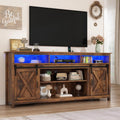 57' LED Farmhouse TV Stand for 65/60/55 Inch TVs,Tall Entertainment Center Storage Cabinets w/Power Outlets and Sliding Barn Door,Rustic TV Stands for Living Room,Media Console Cabinet (Brown)