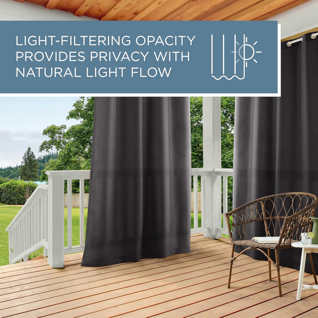 TOWN & COUNTRY BASICS Cabana Solid Heavyweight Indoor Outdoor Curtains, Light Filtering Opacity with Grommet Top, Water Repellent, 2-Pack Set, 54'x96', Charcoal (Pack of 6)