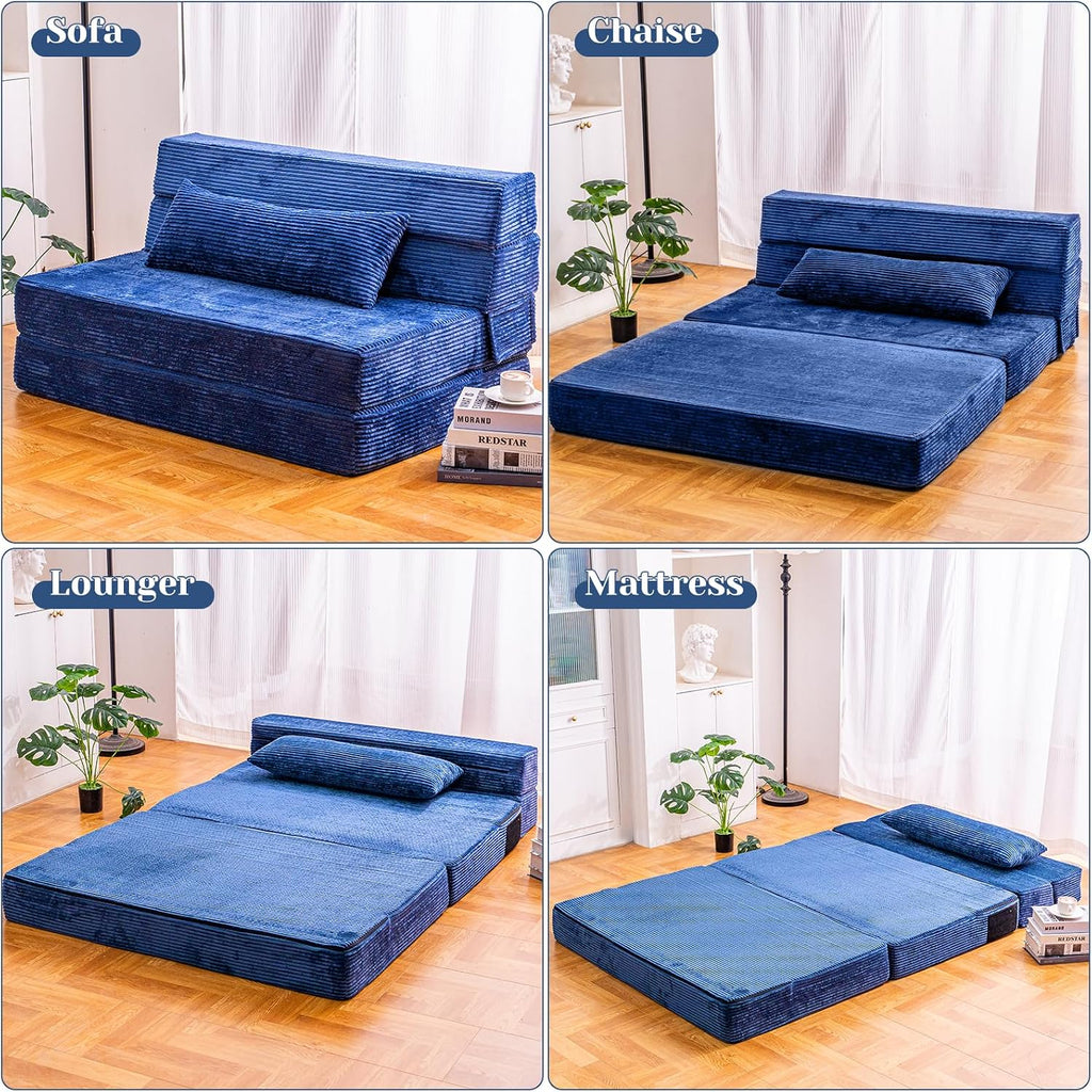 Cvortll Folding Sofa Bed, Convertible Sleeper Chair with Pillow, High Density Memory Foam Fold Out Couch, Foldable Mattress Futon Sofa for Living Room/Dorm/Guest Use/Apartment/Home Office