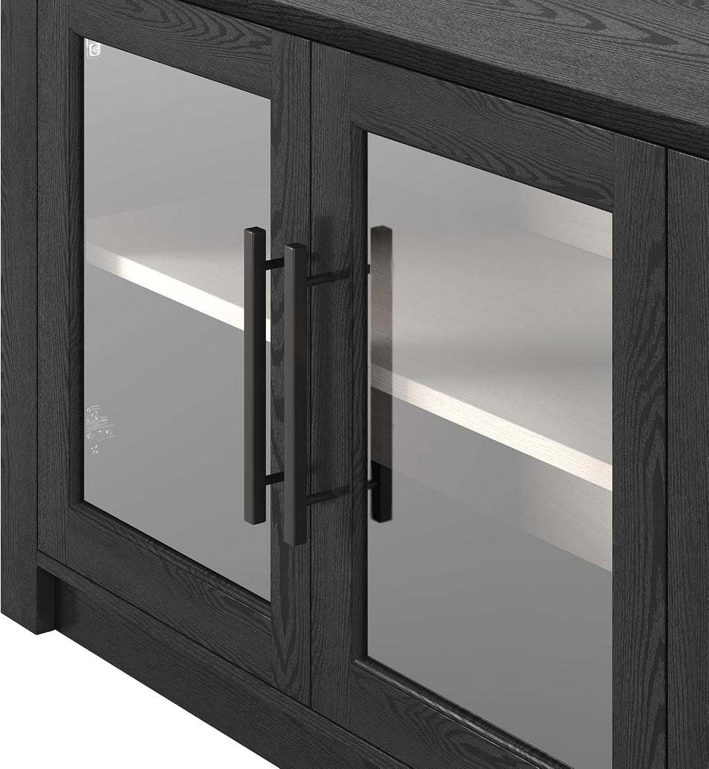 Henn&Hart TV Stand for TVs up to 78' with 2 Display Cabinets and Adjustable Shelves for Living Room, Family Room, or Office, Natural Black/Beech White