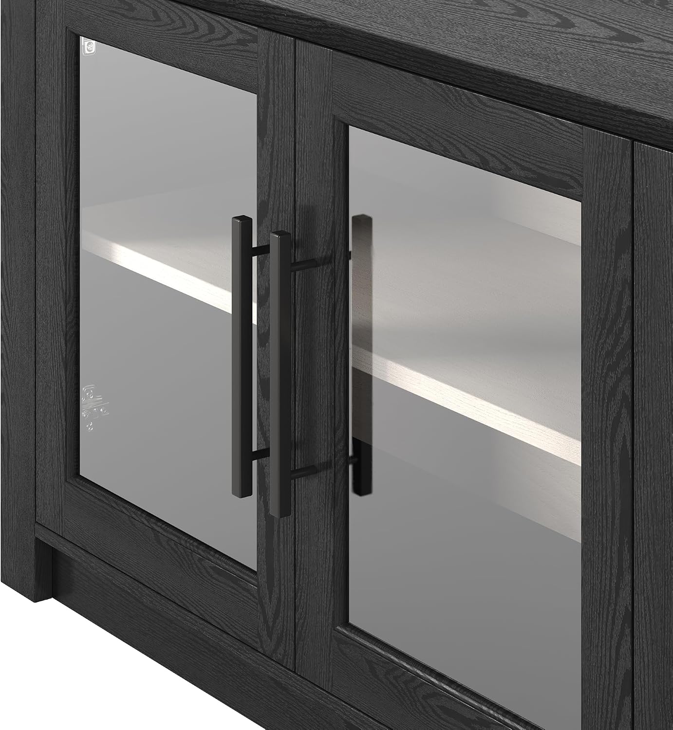 Henn&Hart TV Stand for TVs up to 78' with 2 Display Cabinets and Adjustable Shelves for Living Room, Family Room, or Office, Natural Black/Beech White