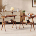 Set of 2 Solid Wood End Table, 2-Tier Side Table with Storage Shelf, Wooden Modern Accent Slim Bedside Table for Sofa, Living Room, Bedroom, Small Space, Easy Assembly, Rustic Brown