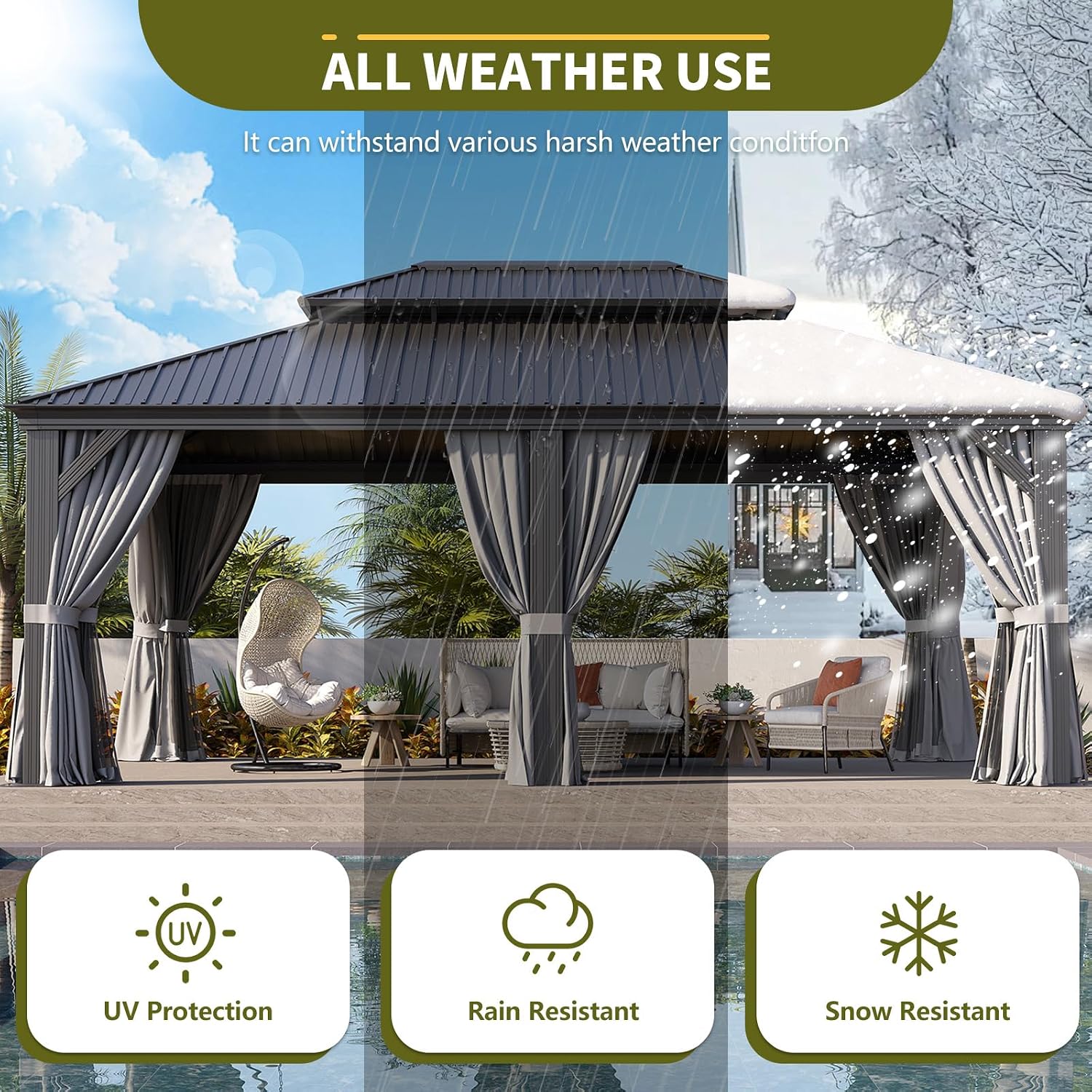 Suitable for Garden Leisure Time: 14'x20' Double - top Iron Sheet Luxury Pavilion, with a Sturdy Aluminum Alloy Frame, Equipped with Water - Repellent Enclosure Fabric and Insect - Proof Net