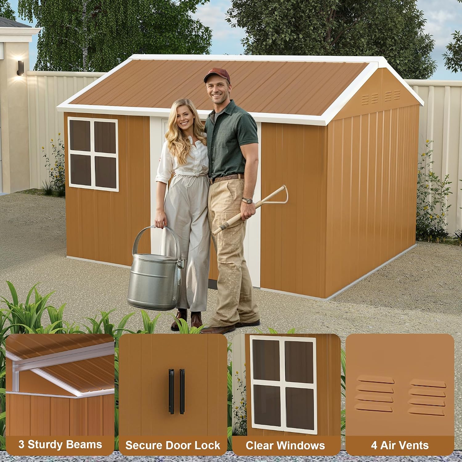 Leavader 8x10 FT Metal Storage Shed, Heavy-Duty Outdoor Matel Tool Shed with Windows, Lockable Door&Ventilation - Weatherproof Outdoor Garden Shed for Backyard, Lawn, Tool Organization