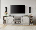 WAMPAT 3-in-1 Modern Farmhouse TV Stand for up to 95' TV, 25.6' H Wood Entertainment Center with Sliding Barn Door and Adjustable Media Storage Shelf for Living Room, Antique White