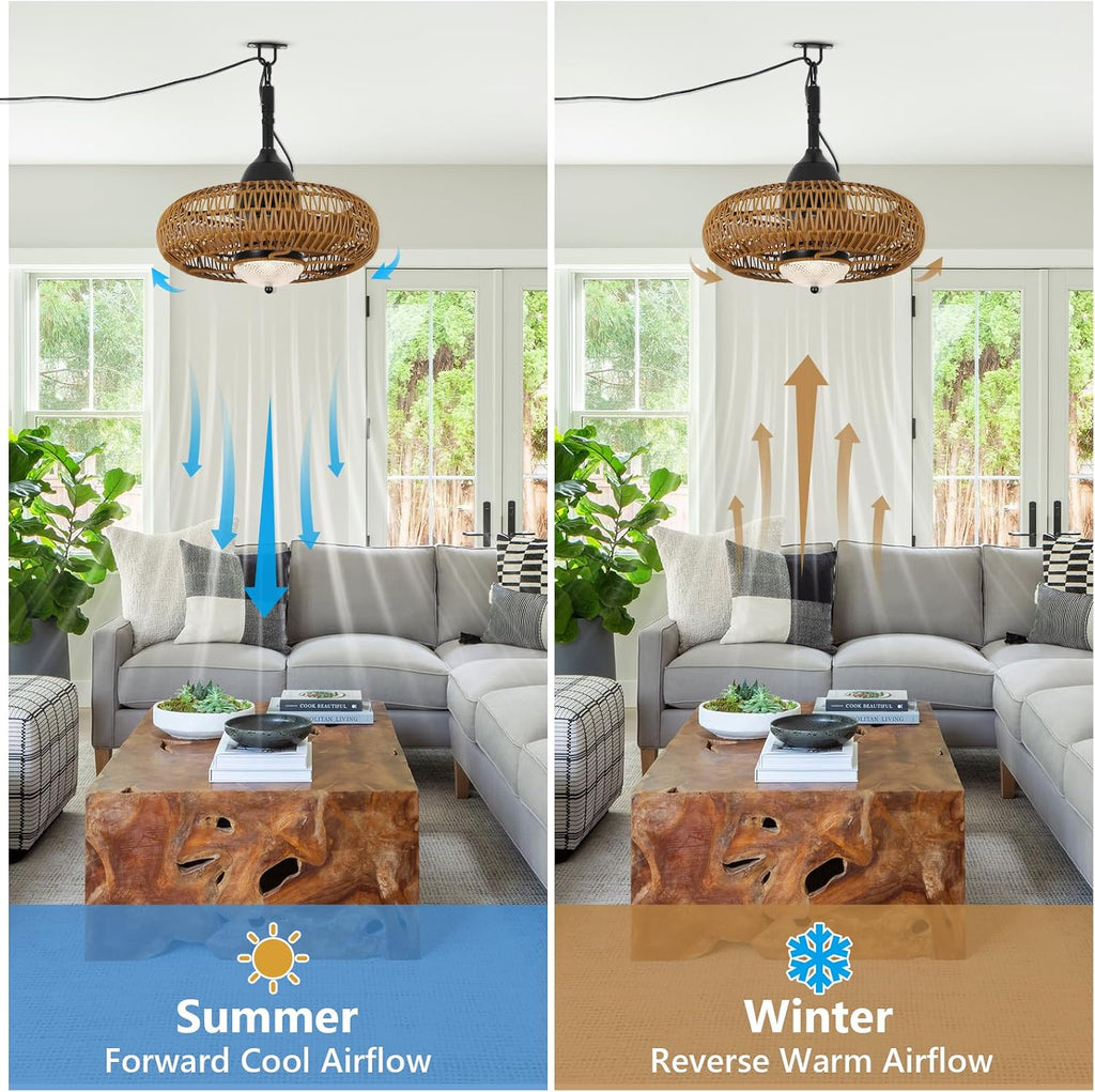 Waterproof Outdoor Ceiling Fan with Lights Remote Control, Wet Rated Gazebo Fan with 3 Color Temperatures&Dimmable LED Light, Boho Rattan Plug in Ceiling Fan for Indoor Bedroom/Outdoor Patios