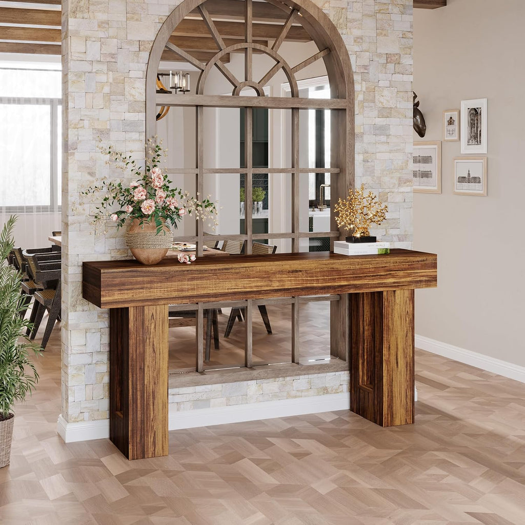 Tribesigns Farmhouse Console Table, 63-Inch Long Narrow Sofa Table Behind The Couch, Wooden Rectangular Entryway Table for Entrance, Hallway, Living Room, Rustic Brown (Rustic Brown)