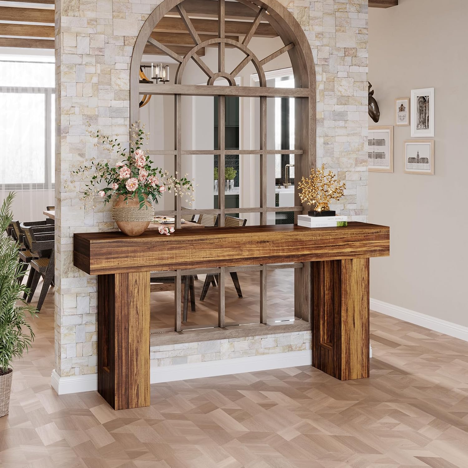 Tribesigns Farmhouse Console Table, 63-Inch Long Narrow Sofa Table Behind The Couch, Wooden Rectangular Entryway Table for Entrance, Hallway, Living Room, Rustic Brown (Rustic Brown)