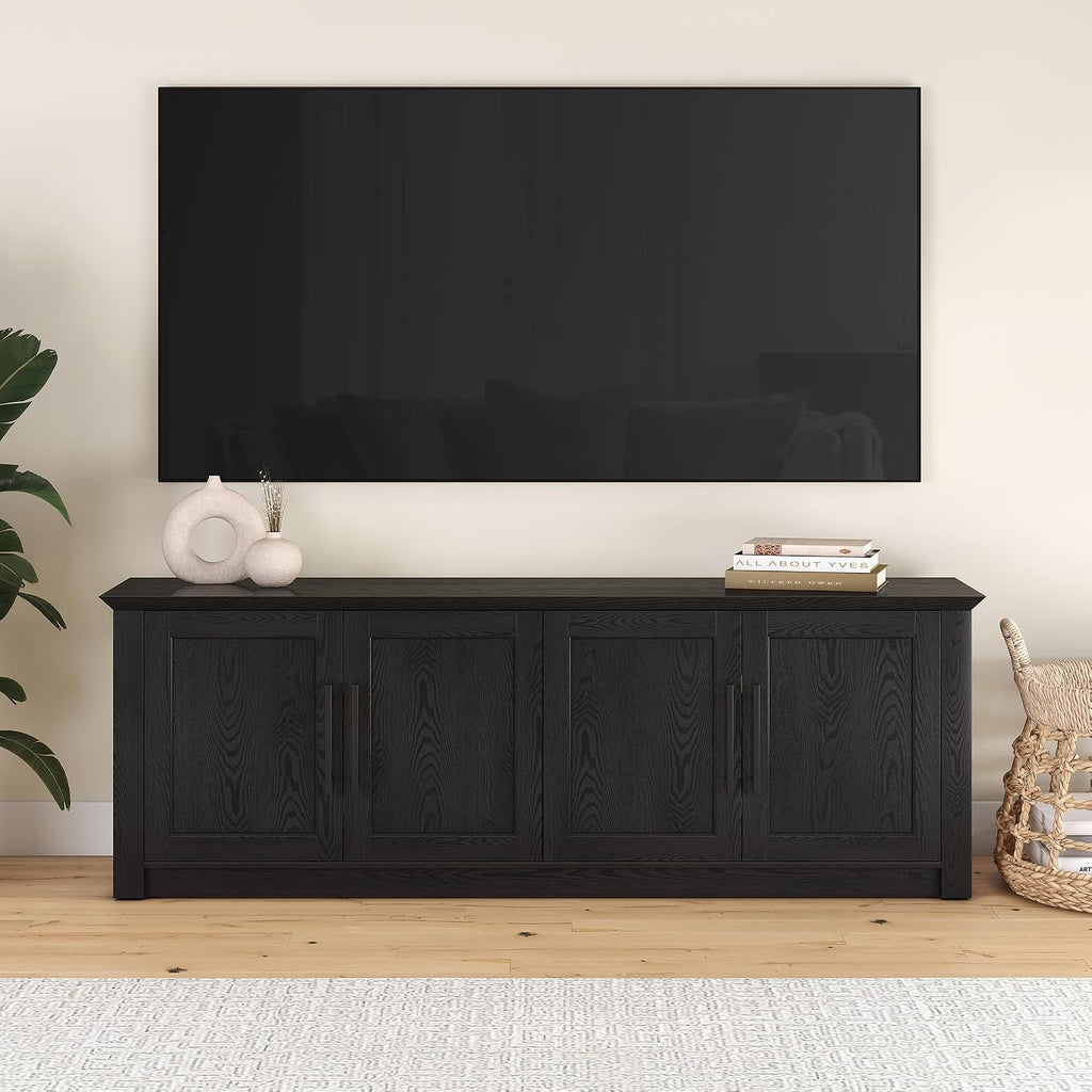 Henn&Hart TV Stand for TVs up to 78' with 2 Conceal Storage Cabinets and Adjustable Shelves for Living Room, Family Room, or Office, Natural Black