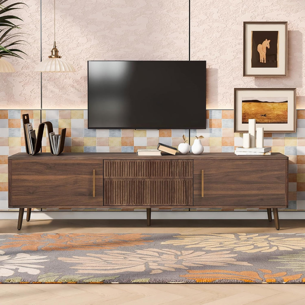 Merax 70.8' Mid Century TV Stand with 2 Drawers,Media Console Table for TVs up to 80'', Entertainment Center with Storage for Living Room, Bedroom, Home Theatre,Walnut