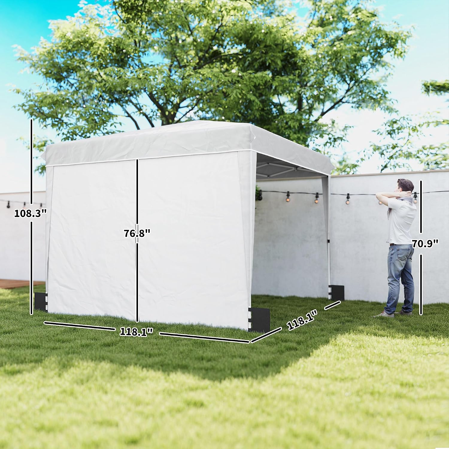 Outsunny 10 x 10 ft Pop Up Canopy Tent with Sidewalls, UPF50+ Outdoor Portable Instant Canopy Shelter with Carry Bag, Sandbags, Adjustable Height for Parties, Events, Camping, White