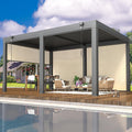 YOLENY 12x16ft Louvered Pergola, Outdoor Pergola with Adjustable Rainproof Roof, Aluminum Gazebo with 6 Panels Pull-Down Screen for Patio, Lawn, Garden, Backyard, Deck, Dark Gray
