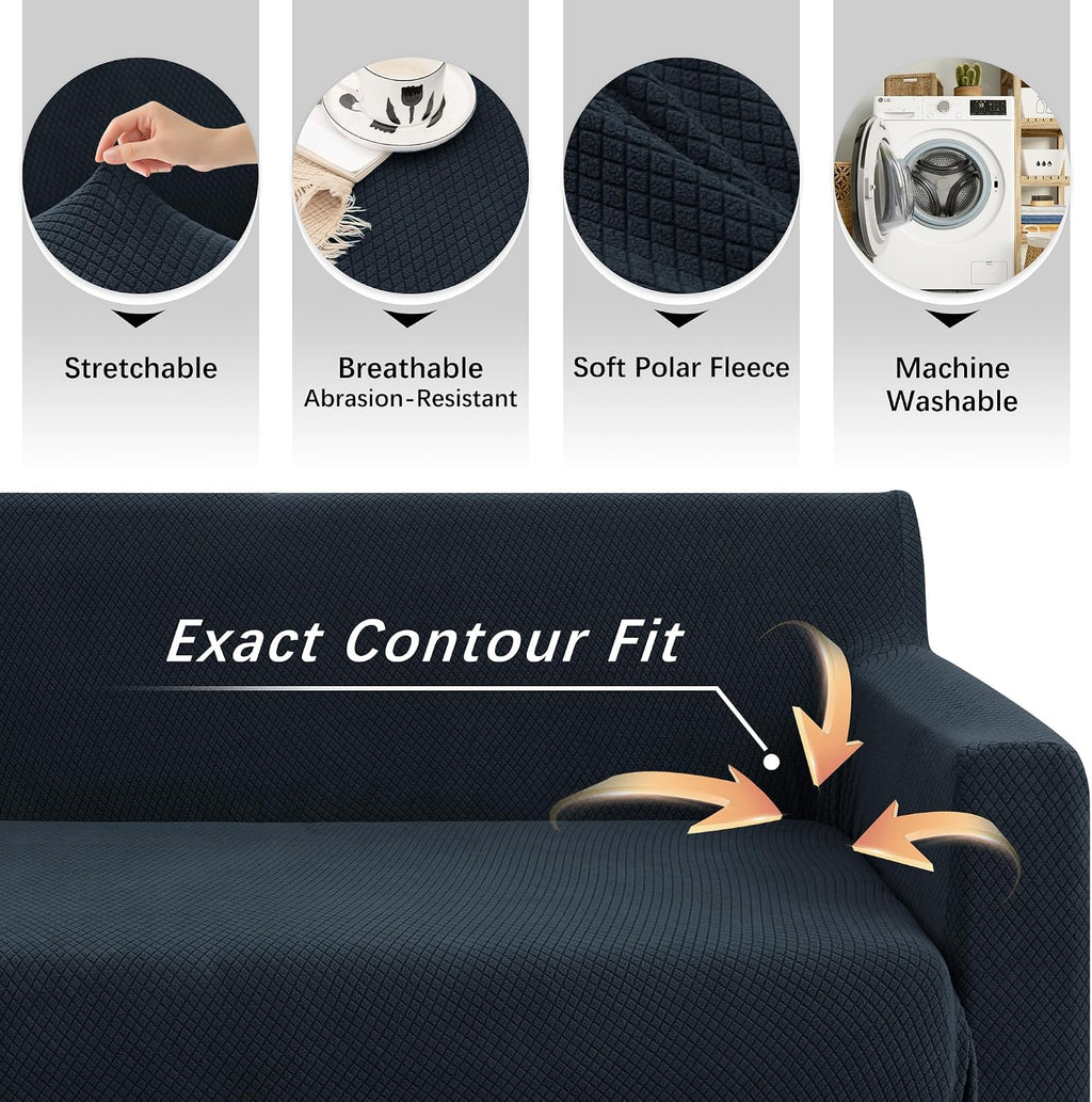 Arfntevss Stretch Sectional Couch Covers L Shaped Corner Sectional Sofa Cover Washable Jacquard Soft Fleece U Shape Sofa Slipcovers Anti Slip Furniture Protector for Dogs Pets (X-Large, Dark Blue)