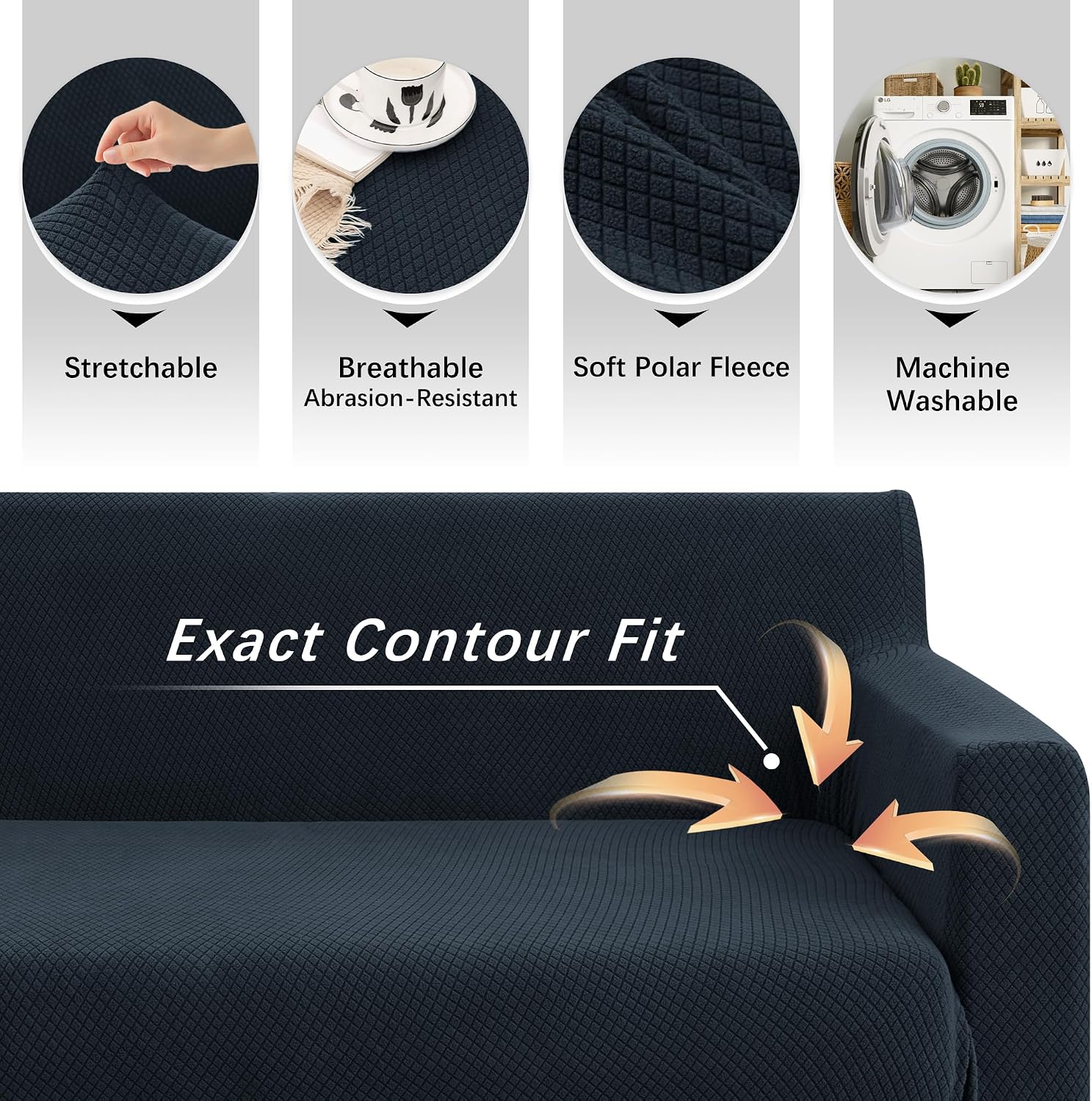 Arfntevss Stretch Sectional Couch Covers L Shaped Corner Sectional Sofa Cover Washable Jacquard Soft Fleece U Shape Sofa Slipcovers Anti Slip Furniture Protector for Dogs Pets (X-Large, Dark Blue)