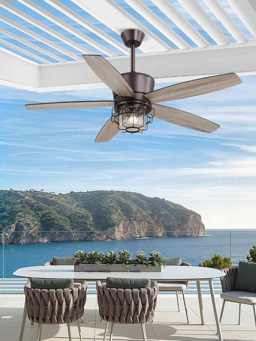 Fanbulous 52' Outdoor Ceiling Fans with Lights and Remote Control,IP65 Wet Rated Waterproof Ceiling Fan with 6-Speed DC Motor, Farmhouse Gazebo Fan for Porch Patios Pavilion（Oil-Bronze）
