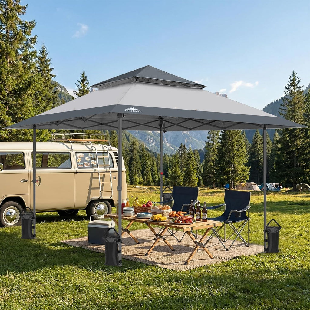 EAGLE PEAK 13x13 Straight Leg Pop Up Canopy Tent Instant Outdoor Canopy Easy Single Person Set up Folding Shelter w/Auto Extending Eaves 169 Square Feet of Shade (Light Gray)