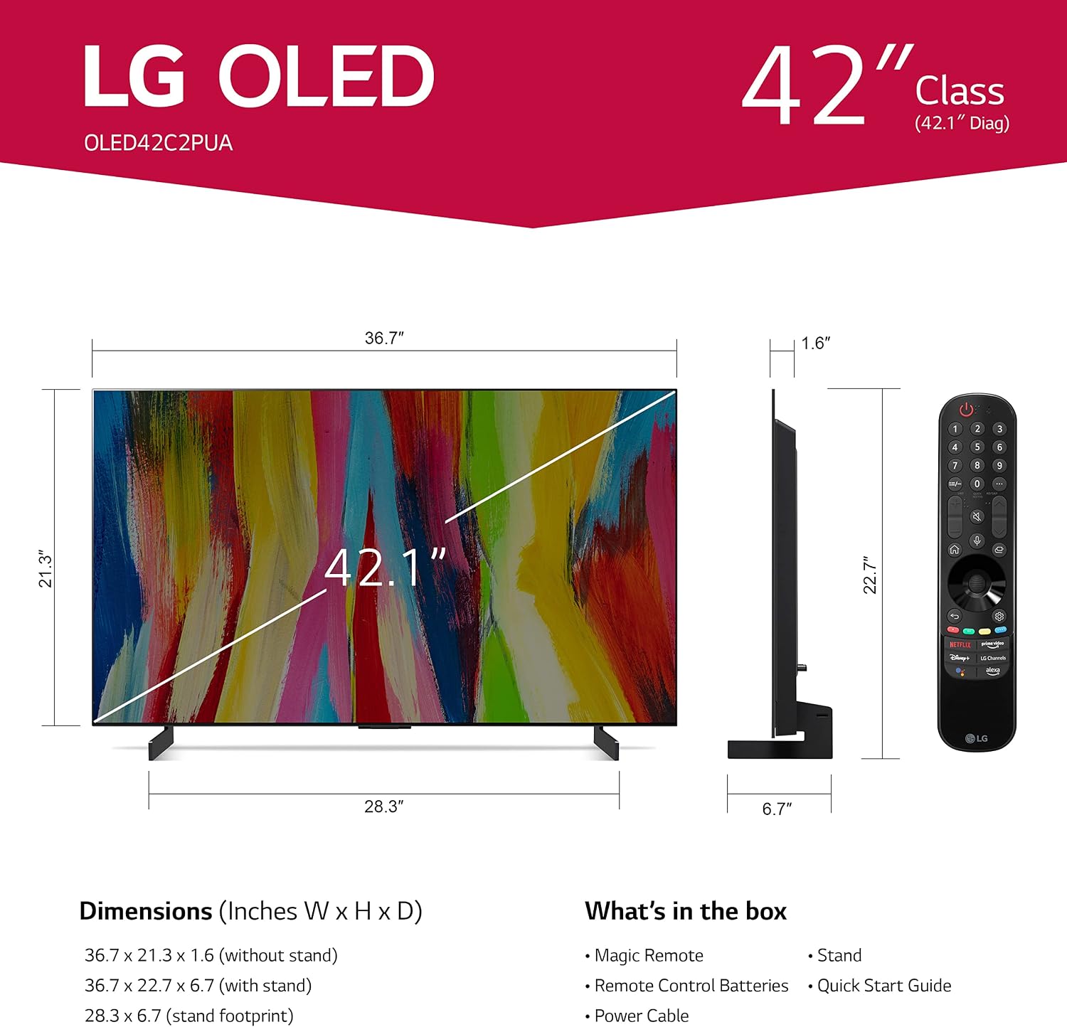 LG C2 Series 42-Inch Class OLED evo Smart TV OLED42C2PUA, 2022 - AI-Powered 4K TV, Alexa Built-in