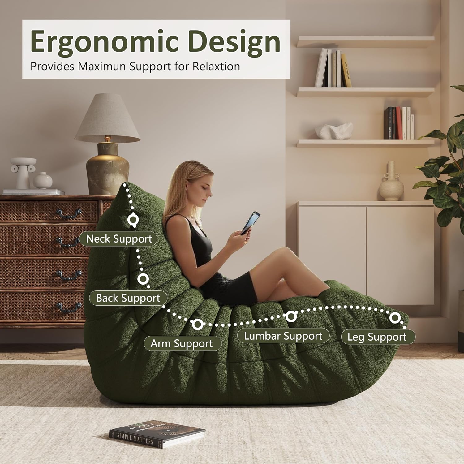 Bean Bag Chair for Adults, Comfy Floor Chair Memory Foam Bean Bag Chair, Cozy Lounge Floor Chair for Gaming, Reading & Relaxation, Small Foam Couch for Living Room, Bedroom (Mint Green, Single)