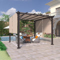 10'x10' Outdoor Pergola Gazebo with Retractable Canopy Shade, Steel Pergola for Patio, Backyard, Garden and Lawn, Beige