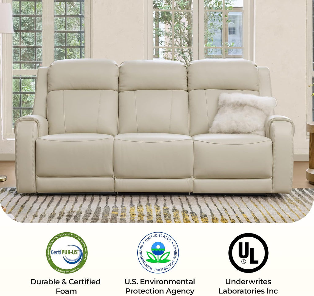 CHITA Genuine Leather Power Recliner Sofa, Wall Hugger Reclining Sofa with Console, Power Headrest, Dual Motor, USB Charging Ports, Recliner Couch for Living Room, RV, Leather in Cream