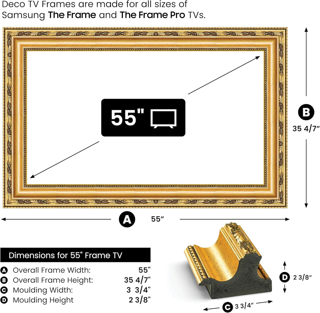 Ornate Gold 55' Premiere Deco TV Frame - Compatible ONLY with Samsung The Frame TVs (Fits 2021-2026, LS03A, LS03B, LS03C, LS03D, LS03FA)