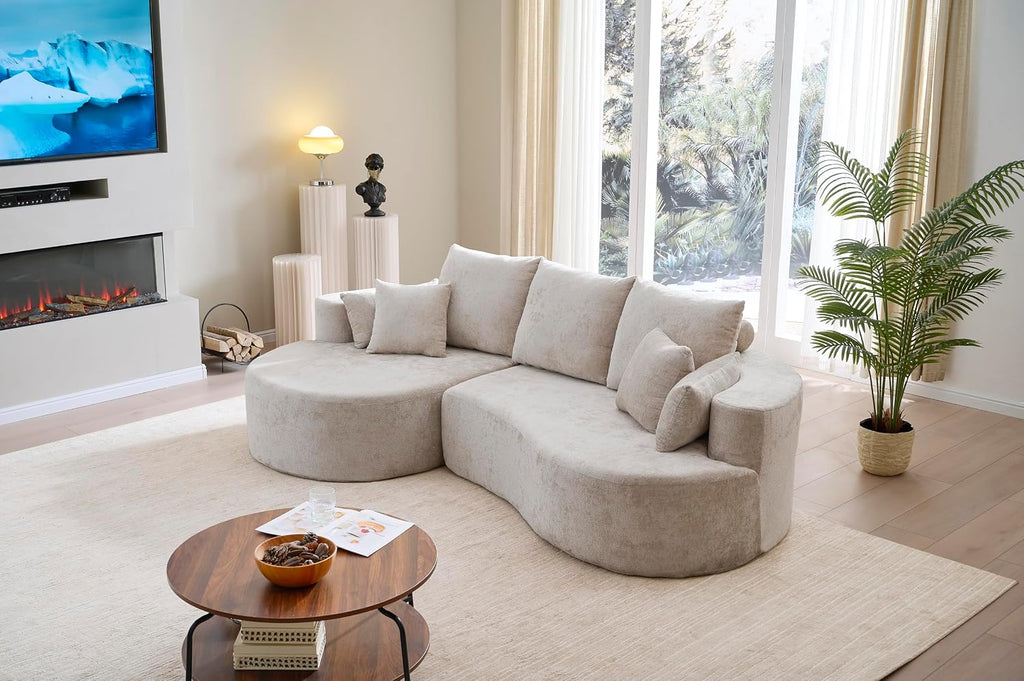 Christopher Knight Home Carden 106' Curved Modular Sectional Sofa, Comfy Sofa Couch with Chaise Lounge, Modern Cloud Couch with Deep Seat, Fabric Upholstered Set for Living Room Bedroom, Silver Lining