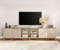 WAMPAT 3-in-1 TV Stand w/Doors&Charging Station, 105' Modern Wood Entertainment Center Media Console for 110+ inch TVs, TV Cabinet w/Shelves&4 Drawers for Living Room, Bedroom, Light Oak