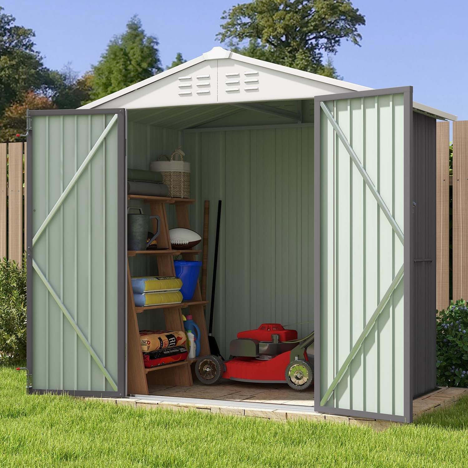 Patiowell 6x4 FT Outdoor Storage Shed, Water-Resistance Metal Outdoor Sheds with Vents & Lock, Garden Shed of Galvanized Steel for Lawn, Patio, Backyard Garden Tools, Bikes, Gray